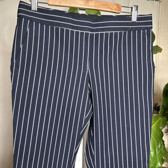 Ann Taylor Devin Fit Pants Striped Straight Leg Navy and White  Pockets Size 6 - Picture 2 of 8